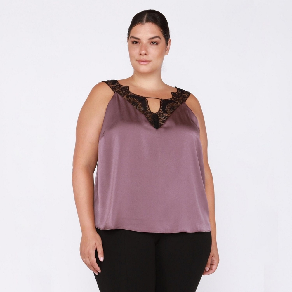 Black Tape_ Women's Lace Trim Satin Cami Top 2X